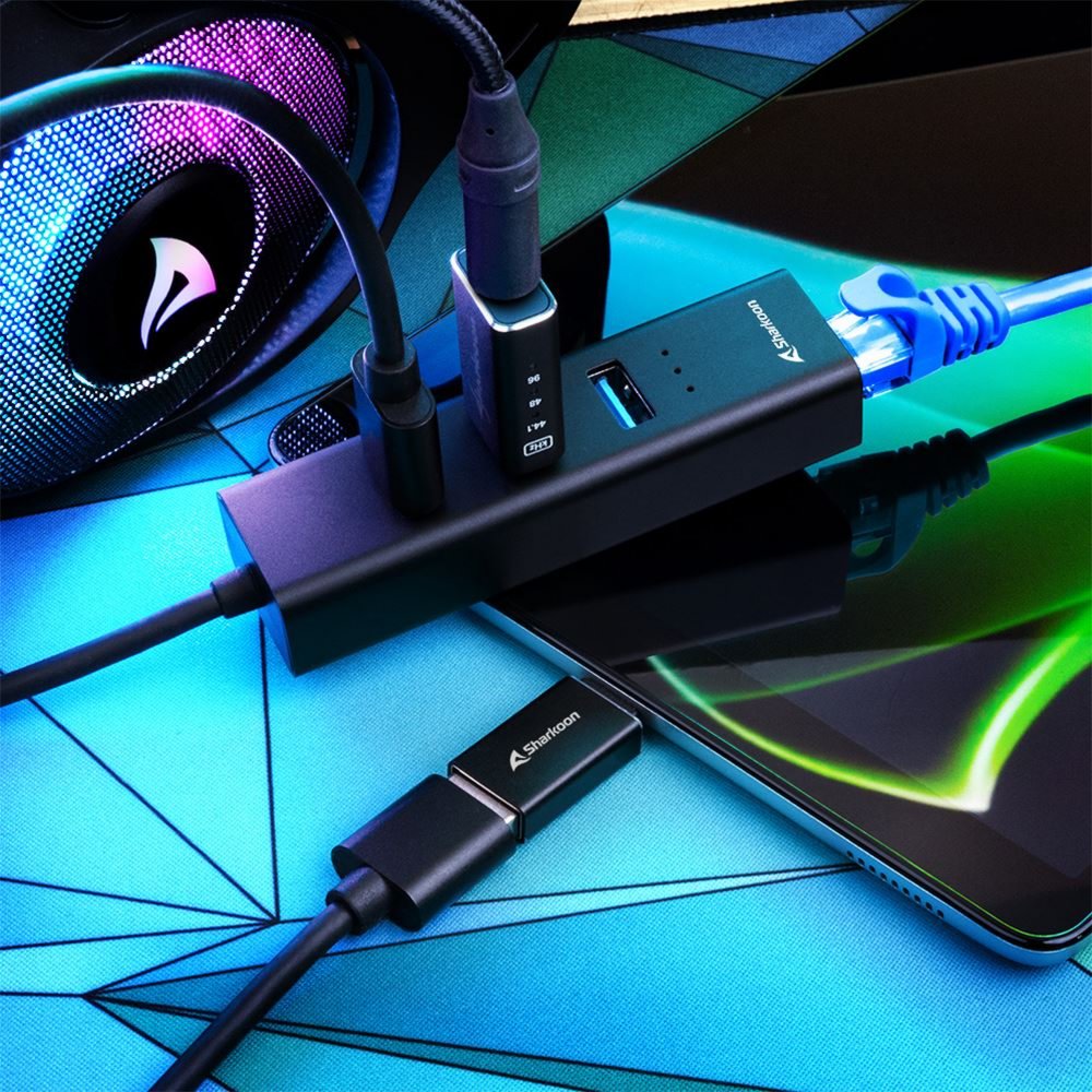 Sharkoon 4044951037575 | Docking Station & Poortreplicator | USB-C 3.2 Gen 1 | Draadloos | Zwart