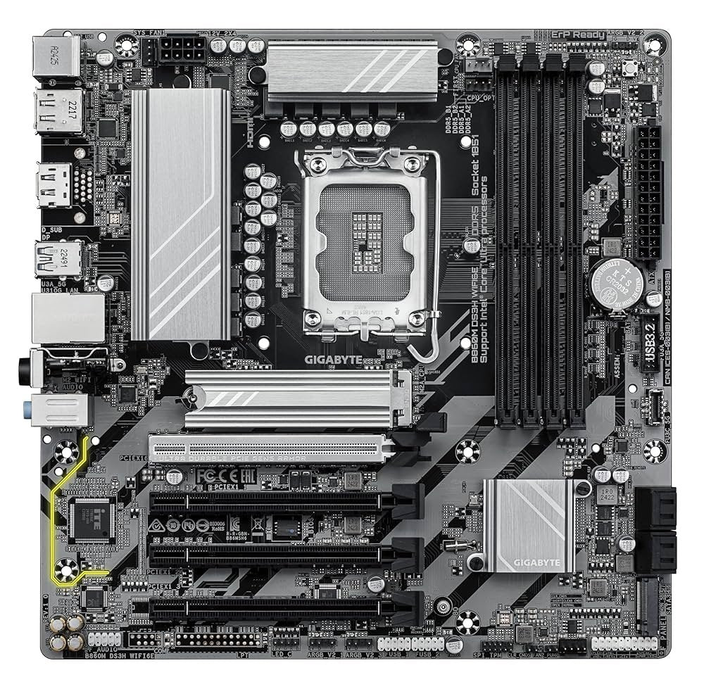 Gigabyte B860M DS3H WIFI6E | Socket LGA 1851 (V1) | Intel B860 | 4xDDR5 | Micro ATX | Moederbord
