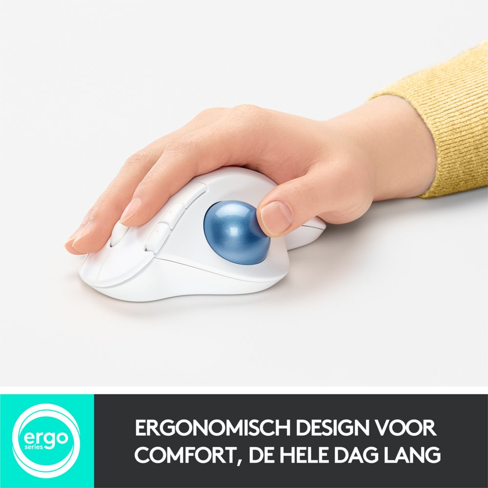 Logitech M575 Ergo Trackball | Ergonomische Draadloze Muis | Rechtshandig | RF + Bluetooth | 2000 DPI | Wit