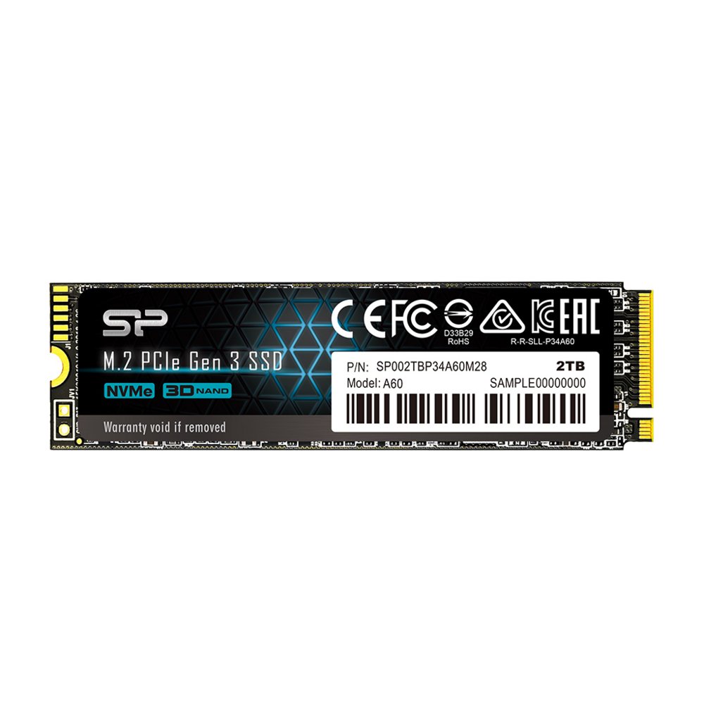 Silicon Power A60 | 2TB NVMe SSD | M.2 Gen3 | 2.200MB/s Lezen | 1.600MB/s Schrijven