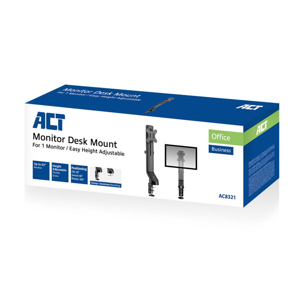 ACT AC8321 | In Hoogte Verstelbare Monitor-bureaubeugel | Tot 32" | Max 8kg | VESA 100x100 | 1 Monitor