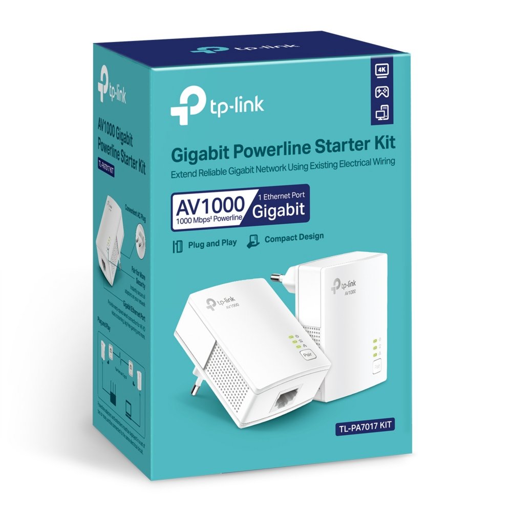 TP-Link TL-PA7017 KIT | Powerline Adapter Set | 1000 Mbps | Gigabit Ethernet | Wit