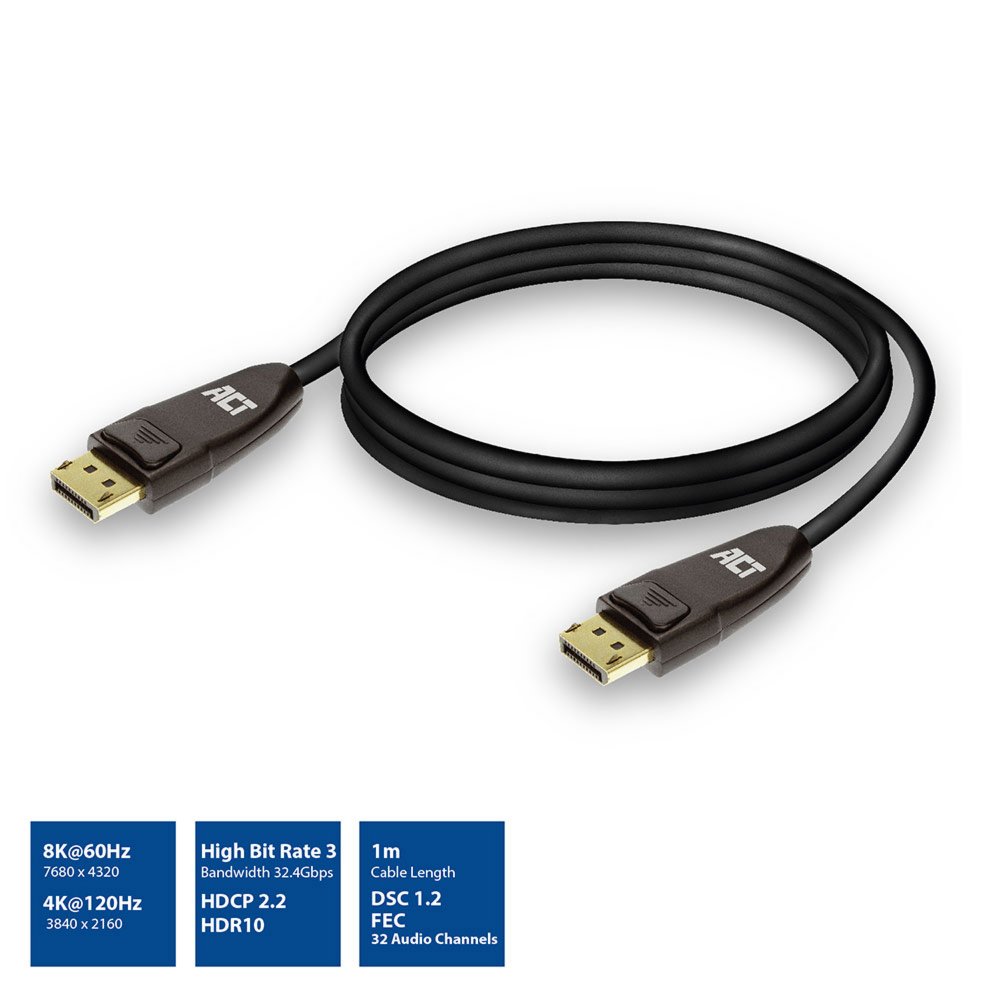 ACT AC4071 | DisplayPort 1.4 Kabel | 1,0m | Zwart
