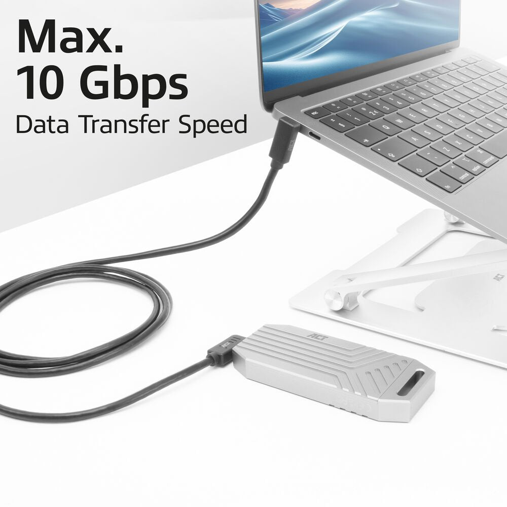 ACT AC7482 | USB 3.2 Gen 2 Kabel | USB-C (haaks links/rechts) naar USB-C (haaks boven/beneden) | 60W | 10Gbps | 2m | Zwart
