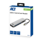 ACT AC7050 | 3-Poorts USB-C Hub | Kaartlezer | Zilver