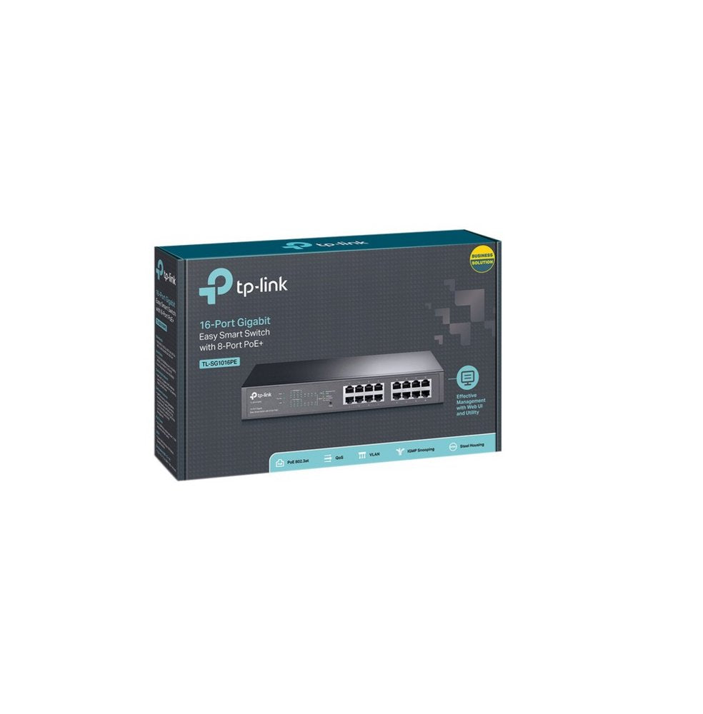 TP-Link TL-SG1016PE | Managed Smart Switch | 16 Poorten | Gigabit Ethernet (10/100/1000 Mbps) | PoE+ (150W) | VLAN/QoS | Webb