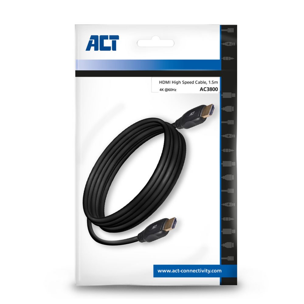 ACT AC3800 HDMI Kabel | 1,5 m | HDMI Type A naar Type A | Zwart