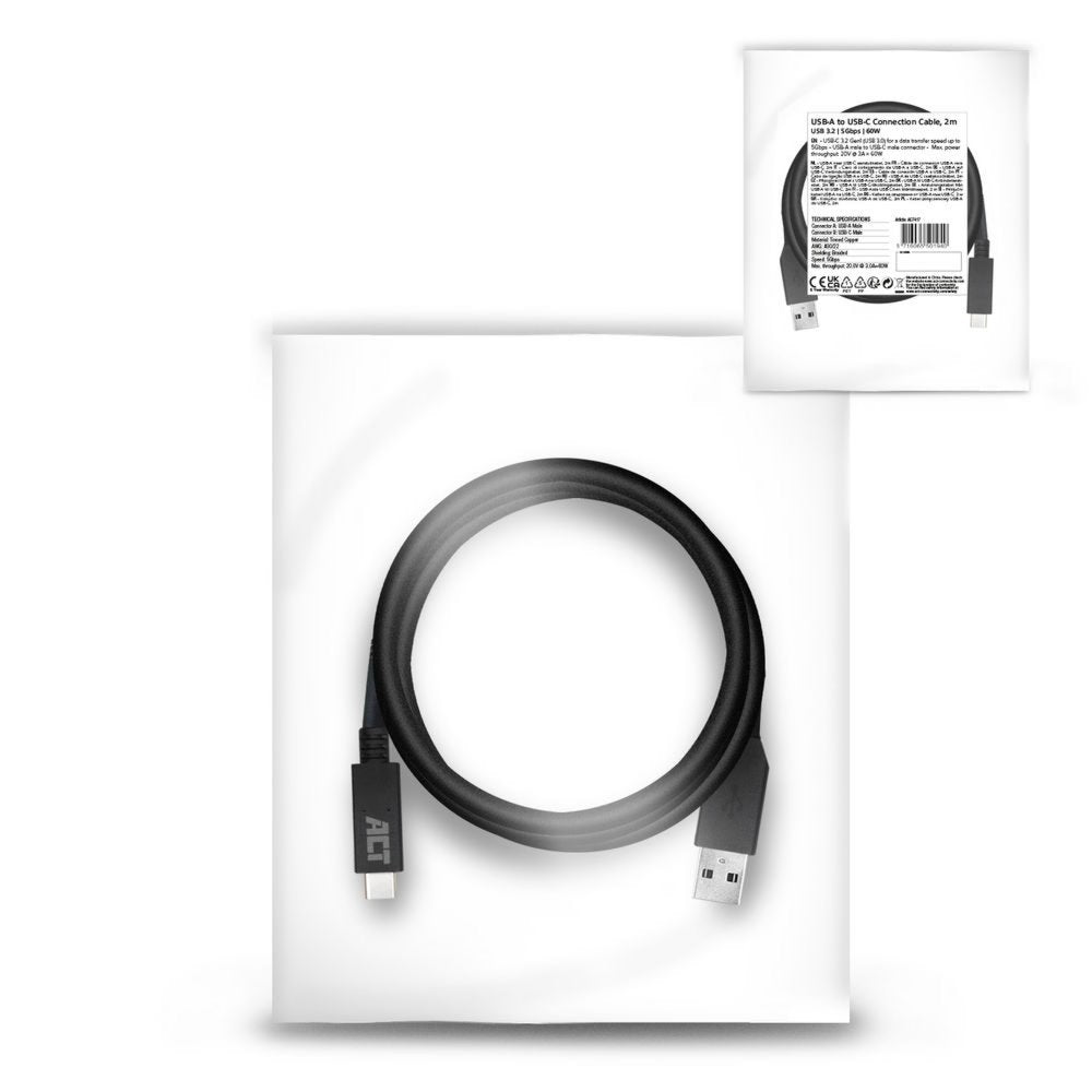 ACT AC7417 | USB 3.2 Gen 1 | USB-C naar USB-A | 2m | Zwart
