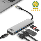 ACT AC7050 | 3-Poorts USB-C Hub | Kaartlezer | Zilver