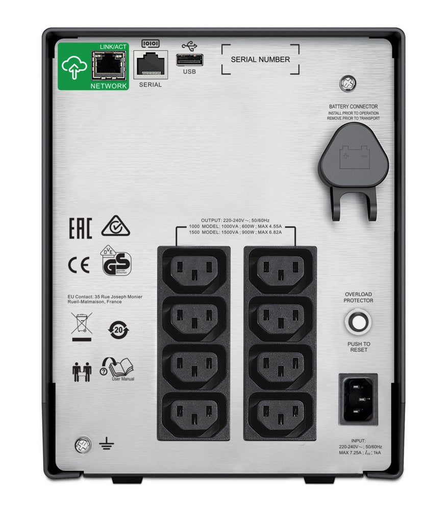 APC Smart-UPS SMC1500IC | 1500 VA / 900 W | Zuivere Sinusgolf-uitgang (netstroomkwaliteit) | 8x IEC | AVR | LCD | SmartConnec