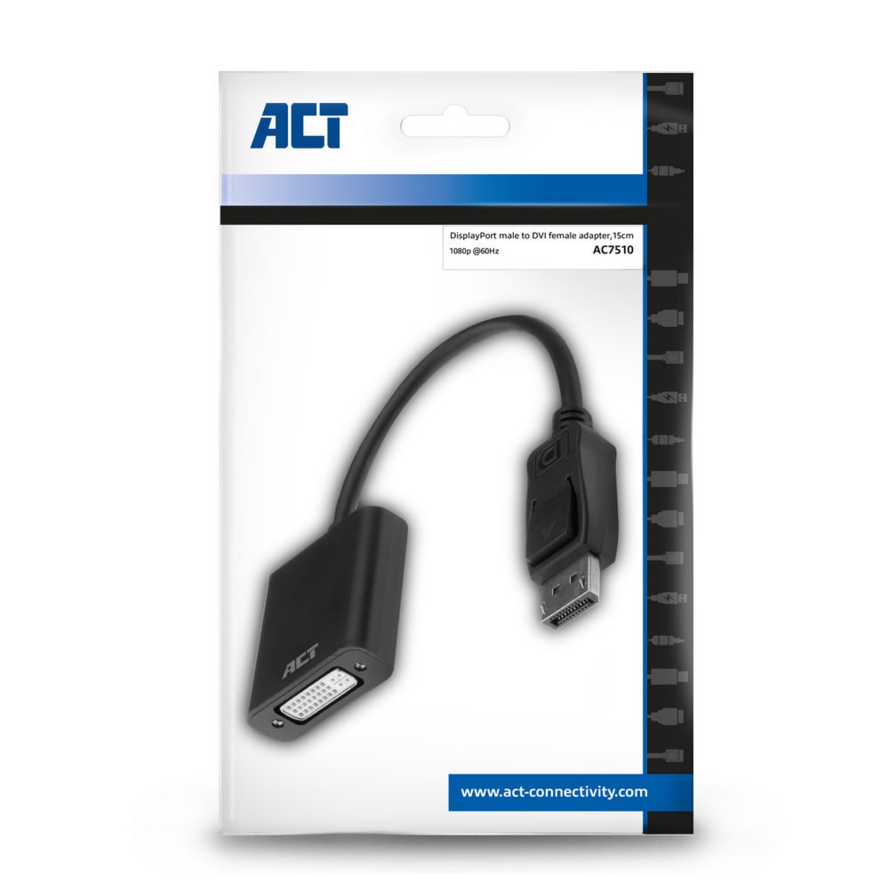 ACT AC7510 | DisplayPort naar DVI-D Adapter | 0,15 m | Zwart