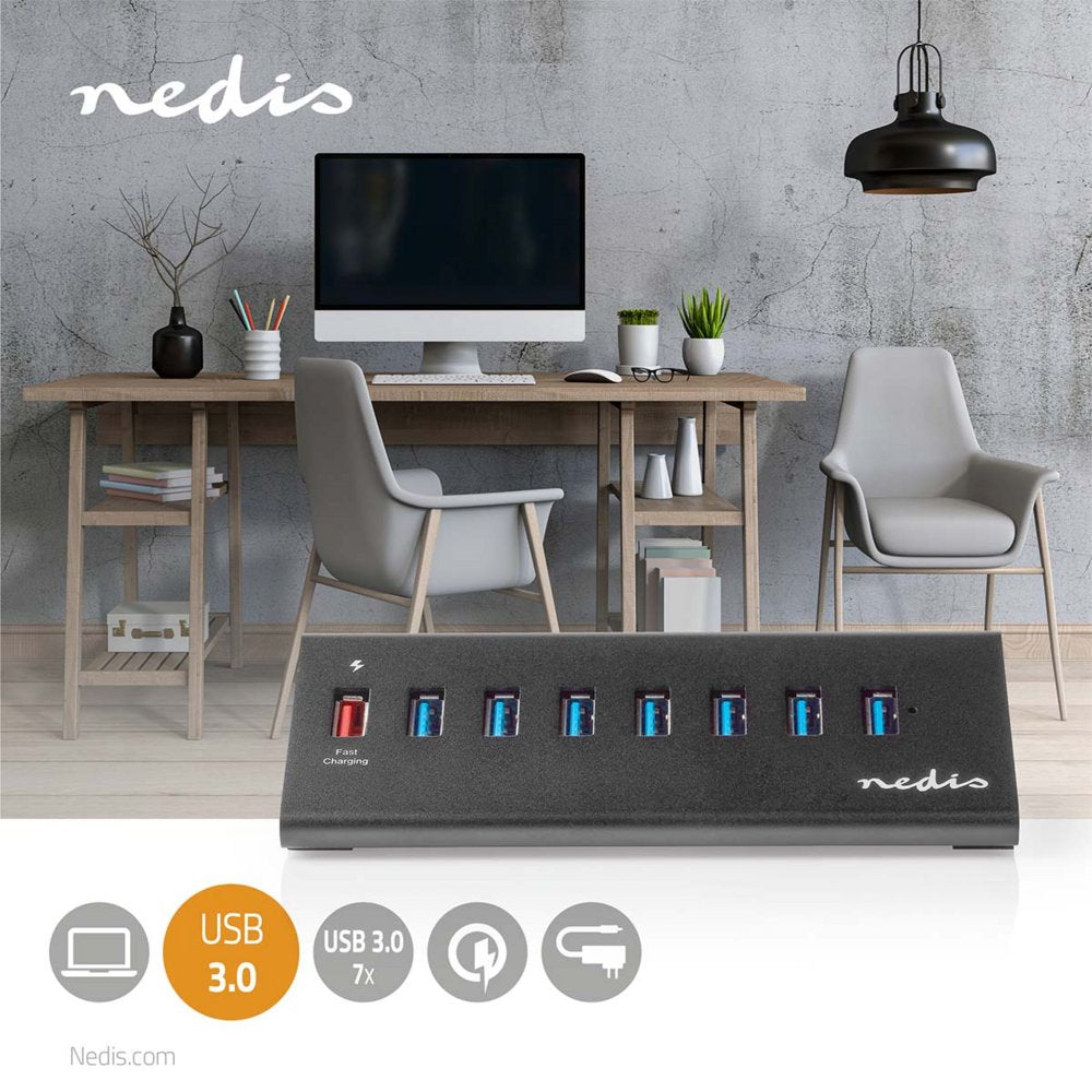 Nedis UHUBUP3810BK interface hub USB 3.2 Gen 1 (3.1 Gen 1) | 8 poorten | Zwart