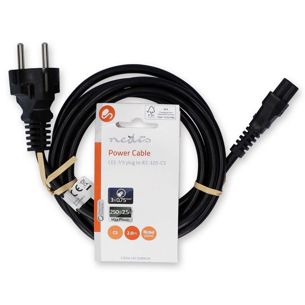 Nedis CEGL10130BK20 | Elektriciteitssnoer | 2 m | CEE 7/17 naar CEE 16/5 | Zwart