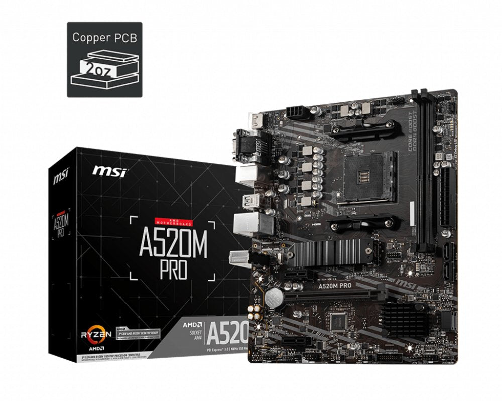 MSI A520M PRO | Socket AM4 | AMD A520 | 2xDDR4 | Micro-ATX | Moederbord