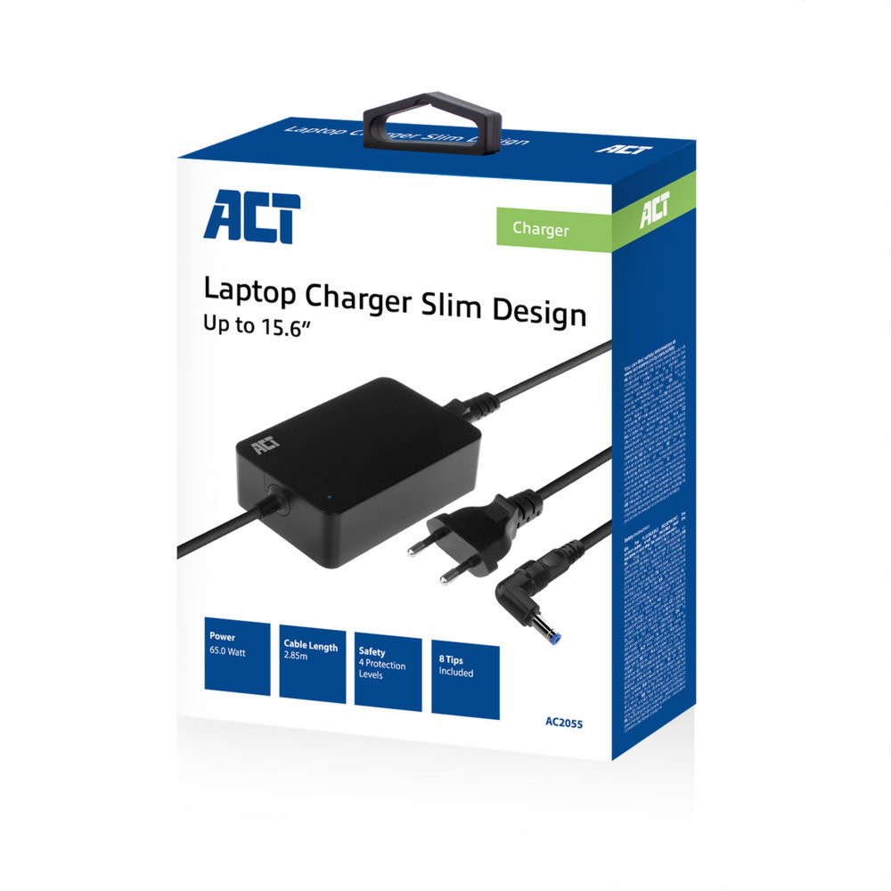 ACT AC2055 | Universele Compacte Notebook Lader | 65 Watt | 3 Meter