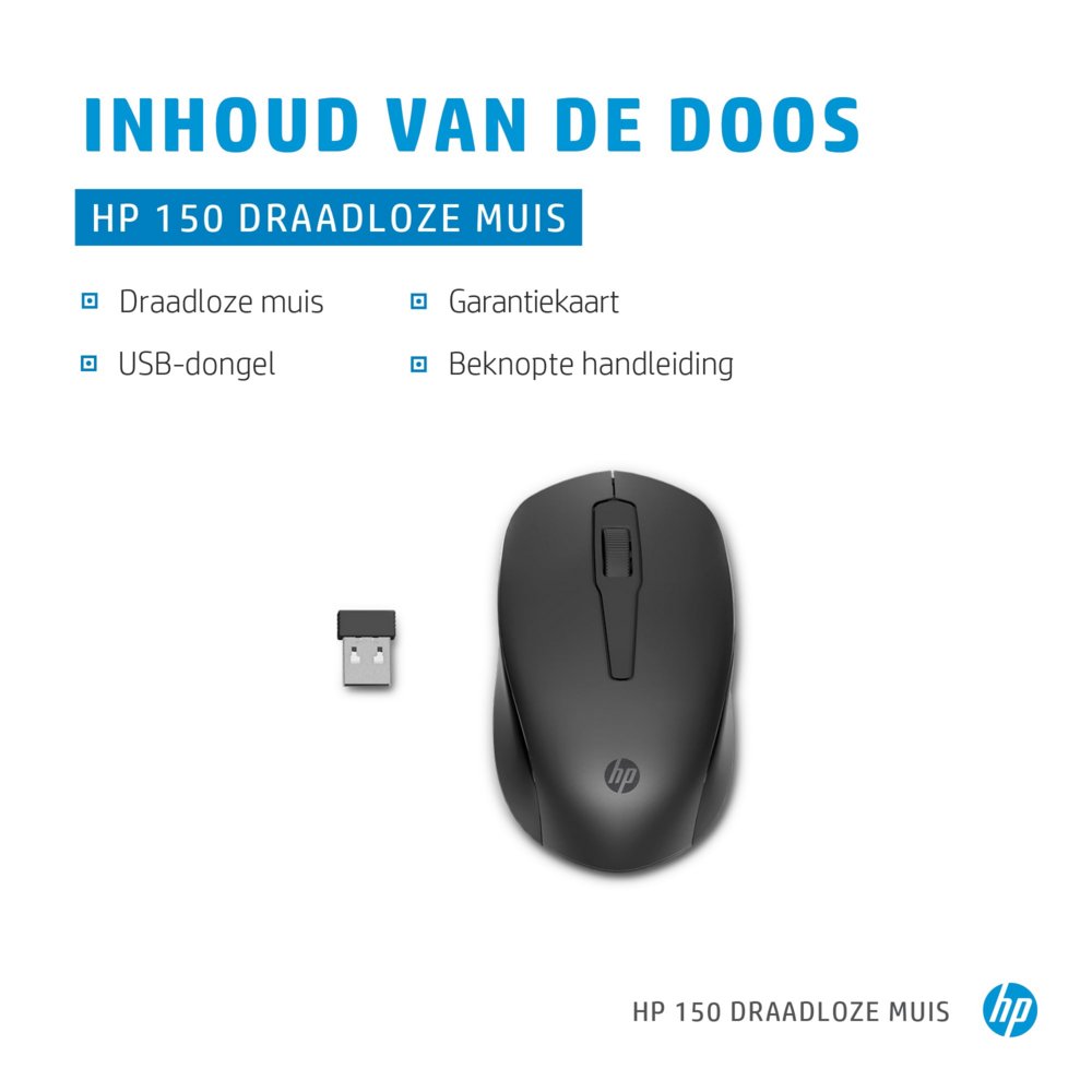HP 150 | Draadloze Muis | Links- en Rechtshandig | 1600 DPI | Zwart