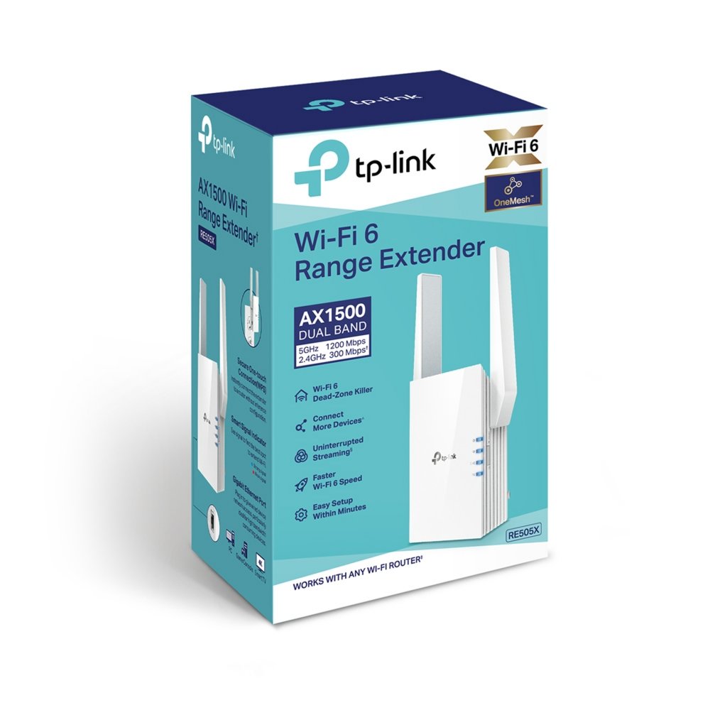 TP-Link RE505X | Wi-Fi 6 Range Extender | Dual-band | 1500 Mbps | Gigabit Ethernet | Wit