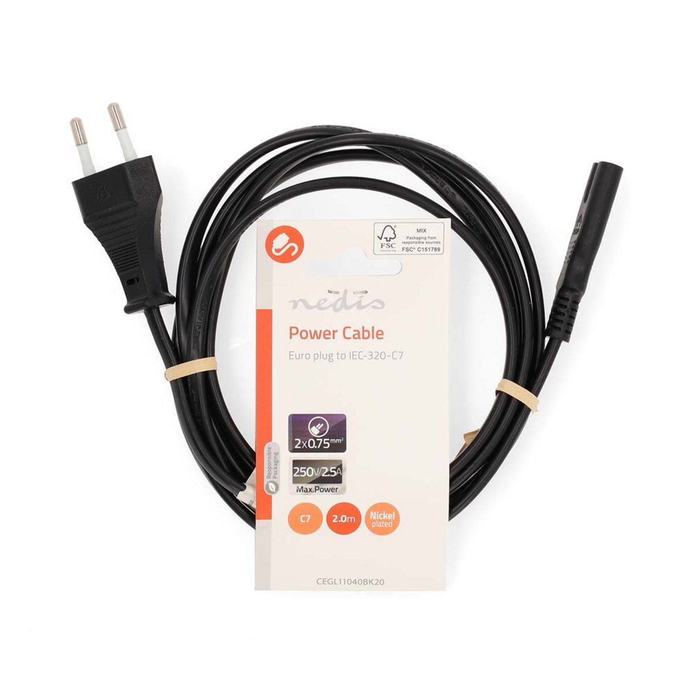 Nedis CEGL11040BK20 | Elektriciteitssnoer | 2 m | Netstekker Type C naar IEC C7 | Zwart