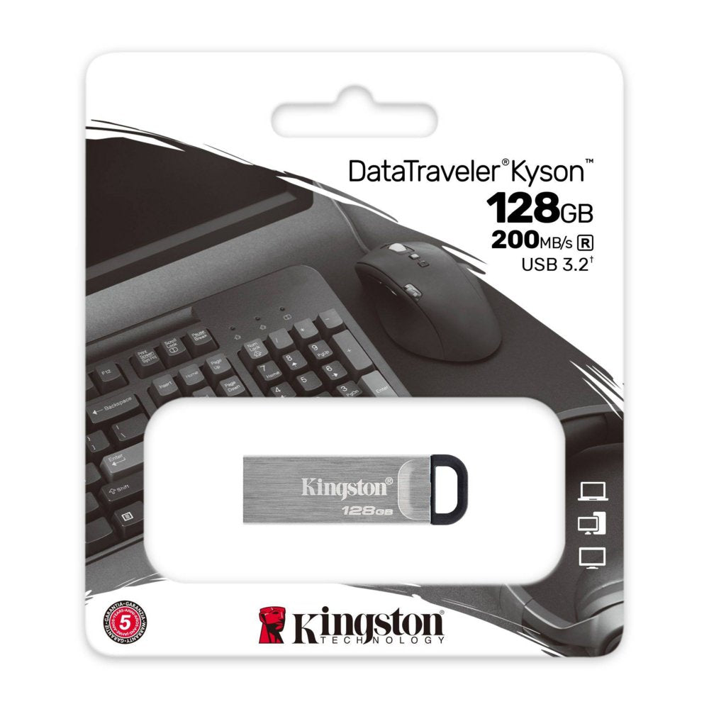 Kingston DataTraveler Kyson | 128GB USB-A 3.2 Flash Drive | tot 200 MB/s lezen | tot 60 MB/s schrijven | Zilver