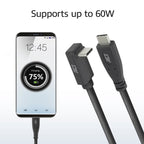 ACT AC7472 | USB 3.2 Gen 2 Kabel | USB-C (recht) naar USB-C (haaks boven/beneden) | 60W | 10Gbps | 2m | Zwart