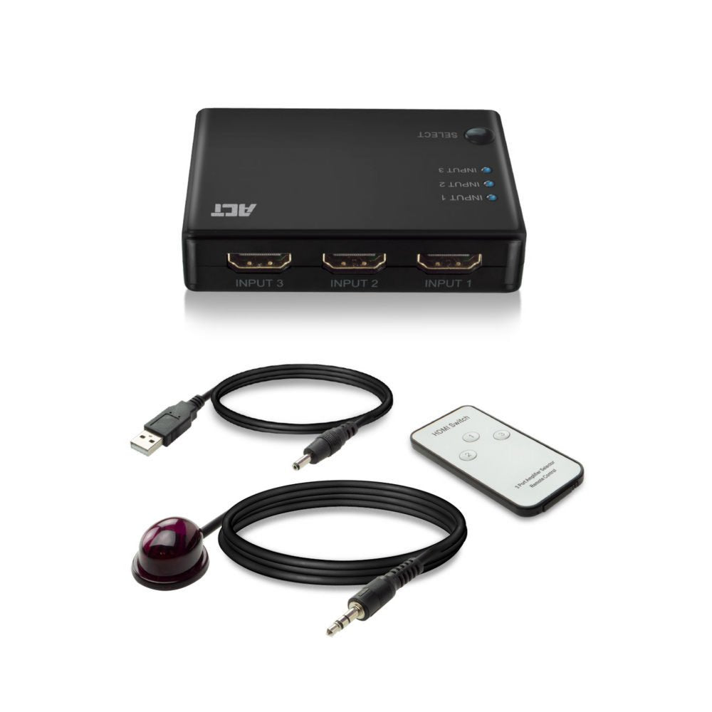 ACT AC7845 HDMI Switch | 3 Ingangen | 1 Uitgang | 4K @ 30Hz | Inclusief Afstandsbediening