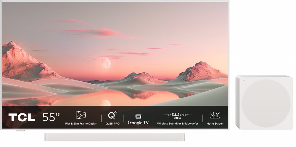 TCL NXTFRAME 55A300PRO | 55" 4K Ultra HD QLED Smart TV | Google TV | Wifi Soundbar & Subwoofer | Dolby Vision IQ | 120Hz Refu