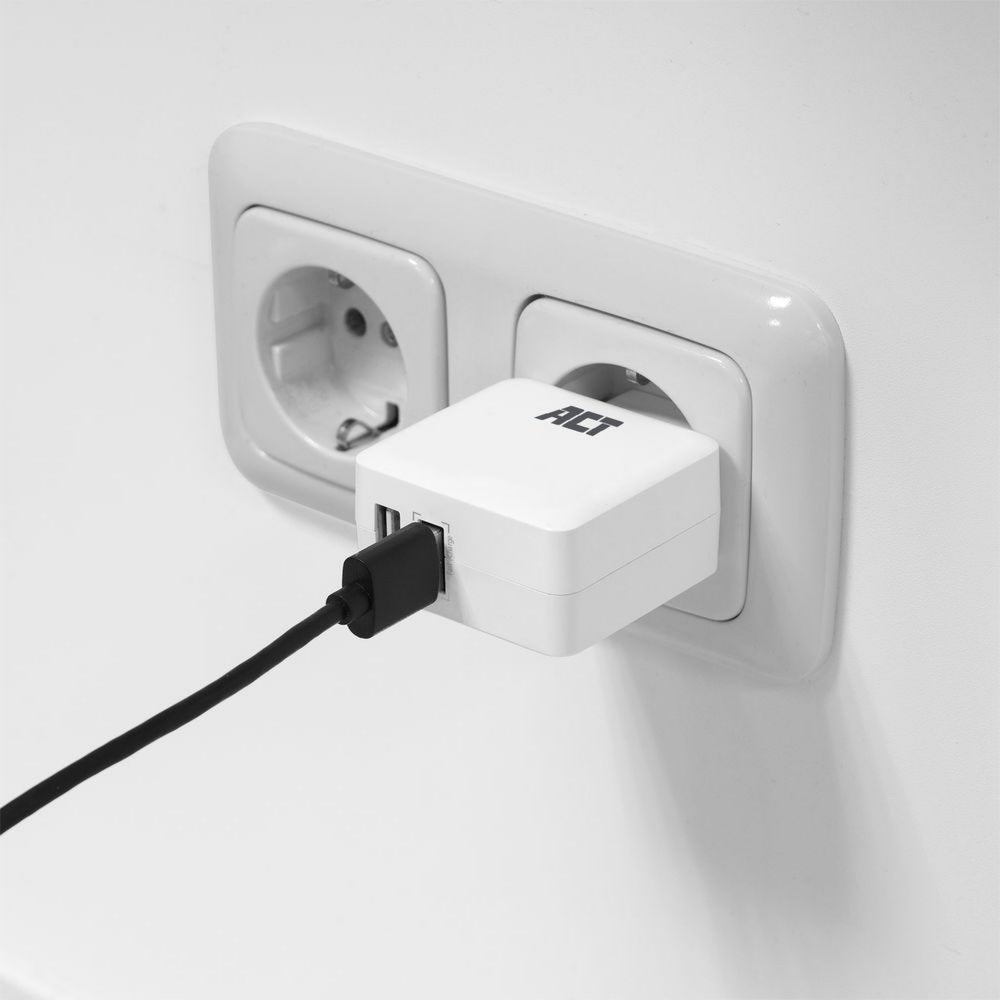 ACT AC2125 | Fast Charge Dual USB-A Oplader 30W | Wit