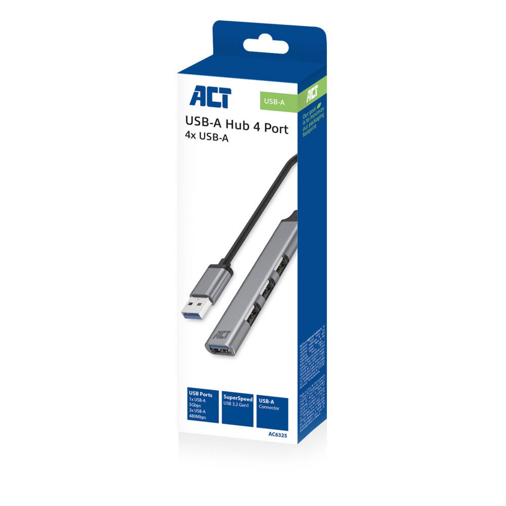 ACT AC6325 | USB 3.2 Gen 1 Interface Hub | Type-A | 5 Gbps | Grijs