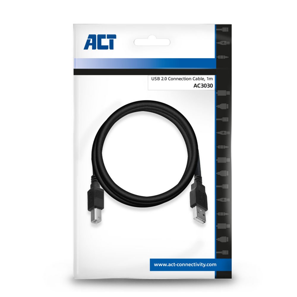ACT AC3030 | USB 2.0 Kabel | USB-A naar USB-B | 1m | Zwart