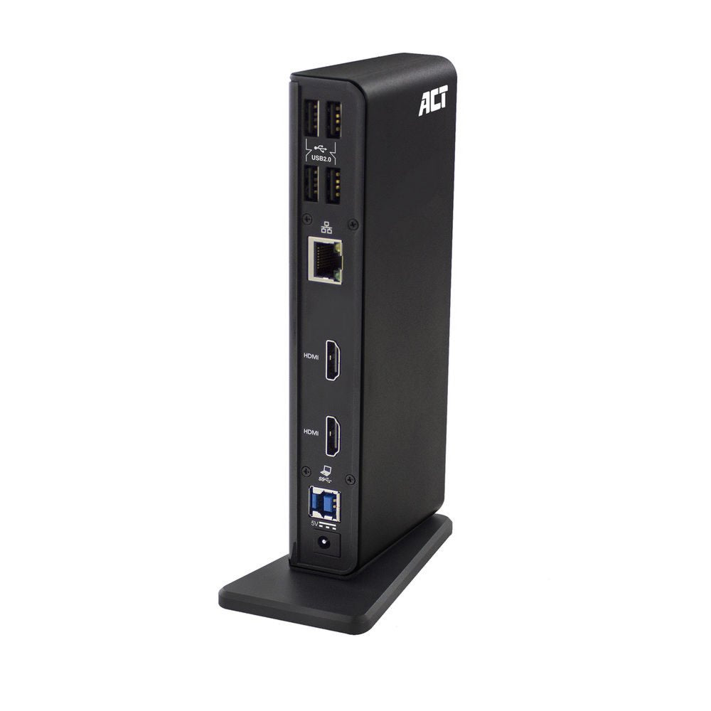 ACT AC7049 | USB-C/A Multiport Docking Station | 2x HDMI (2048x1152) + Ethernet + 6x USB + Audio | Zwart