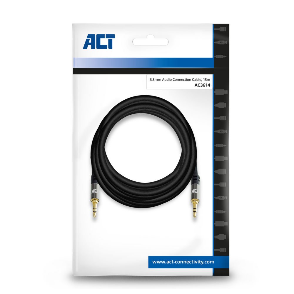 ACT AC3614 | 3.5mm Audiokabel | 15 Meter | Stereo Jack naar Jack | Zwart