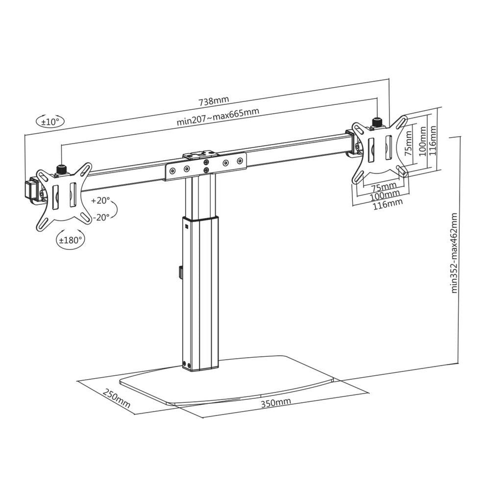 ACT AC8332 | In Hoogte Verstelbare Monitor-bureausteun | Tot 27" | Max 6kg | VESA 100x100 | 2 Monitoren | RENEWED
