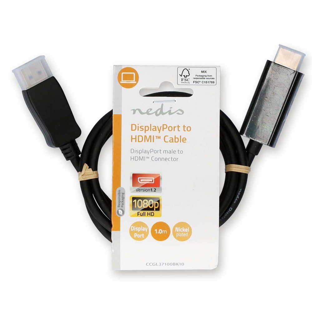 Nedis CCGL37100BK10 | DisplayPort naar HDMI adapterkabel | 1 m | DisplayPort male | HDMI Type A (Standaard) | Full HD 1080p |