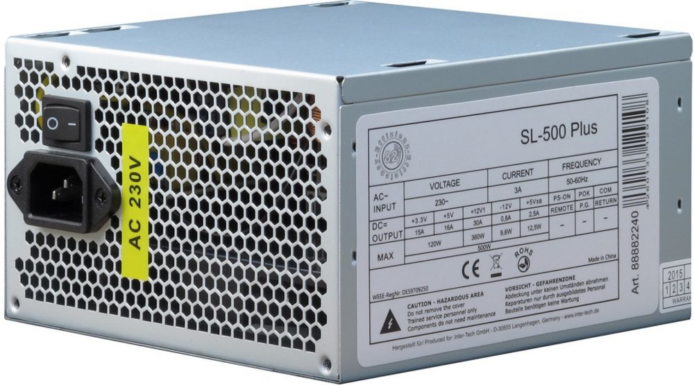 Inter-Tech SL-500 PLUS | 500 Watt ATX PSU | Power Supply | Voeding
