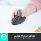 Logitech MX Vertical | Draadloze Ergonomische Muis | Rechtshandig | RF + Bluetooth + USB-C | 4000 DPI suggestie | Grafiet