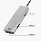 ACT AC7013 | Docking Station & Poortreplicator | USB-C 3.2 Gen 1 | Zwart/Grijs