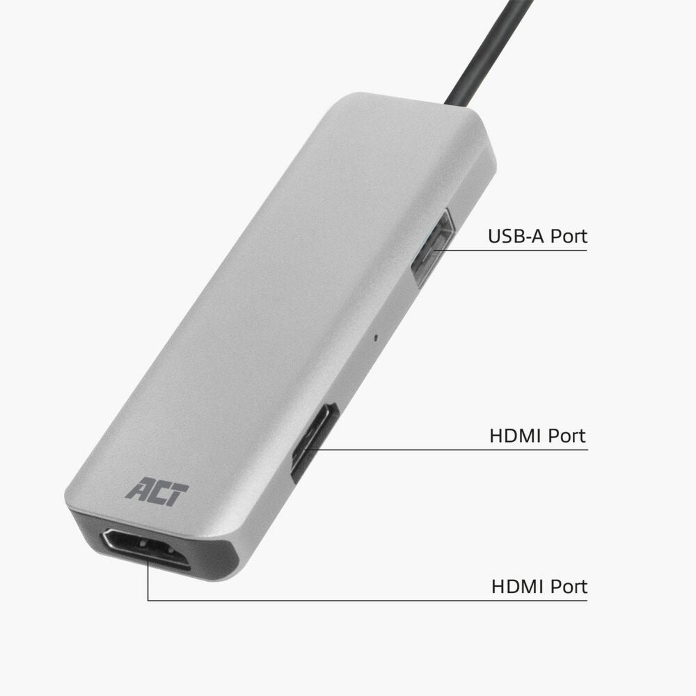 ACT AC7013 | Docking Station & Poortreplicator | USB-C 3.2 Gen 1 | Zwart/Grijs