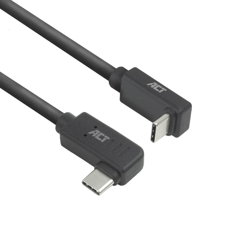 ACT AC7481 | USB 3.2 Gen 2 Kabel | USB-C (haaks links/rechts) naar USB-C (haaks boven/beneden) | 60W | 10Gbps | 1m | Zwart