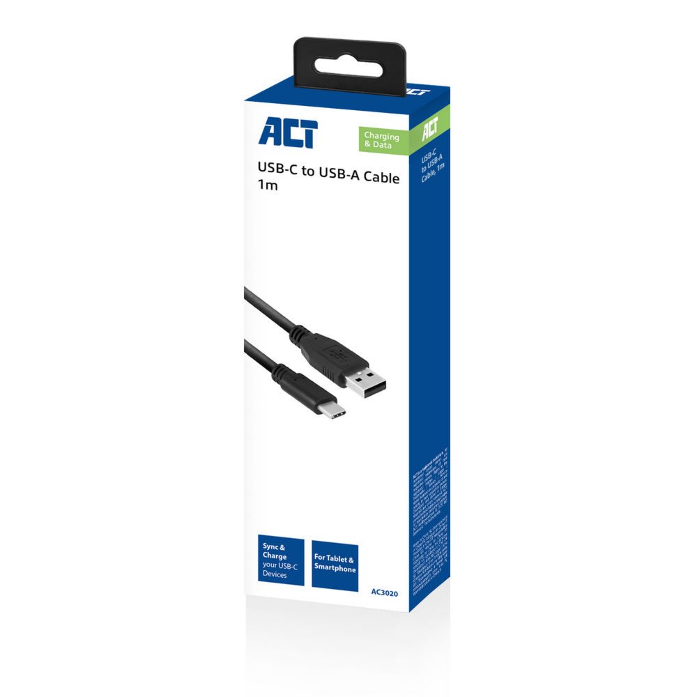 ACT AC3020 | USB 3.2 Gen 1 | USB-A naar USB-C | 1m | Zwart