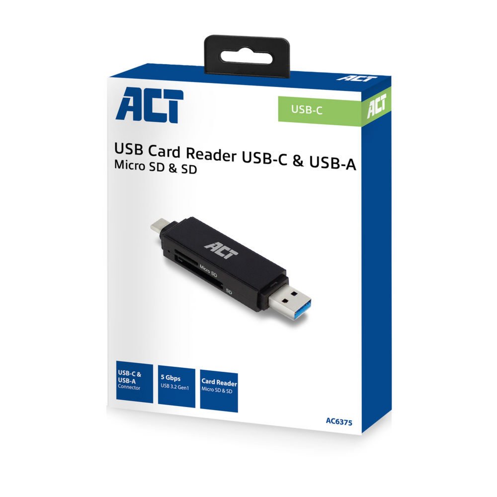 ACT AC6375 | Geheugenkaartlezer | USB 3.2 Gen 1 | Zwart