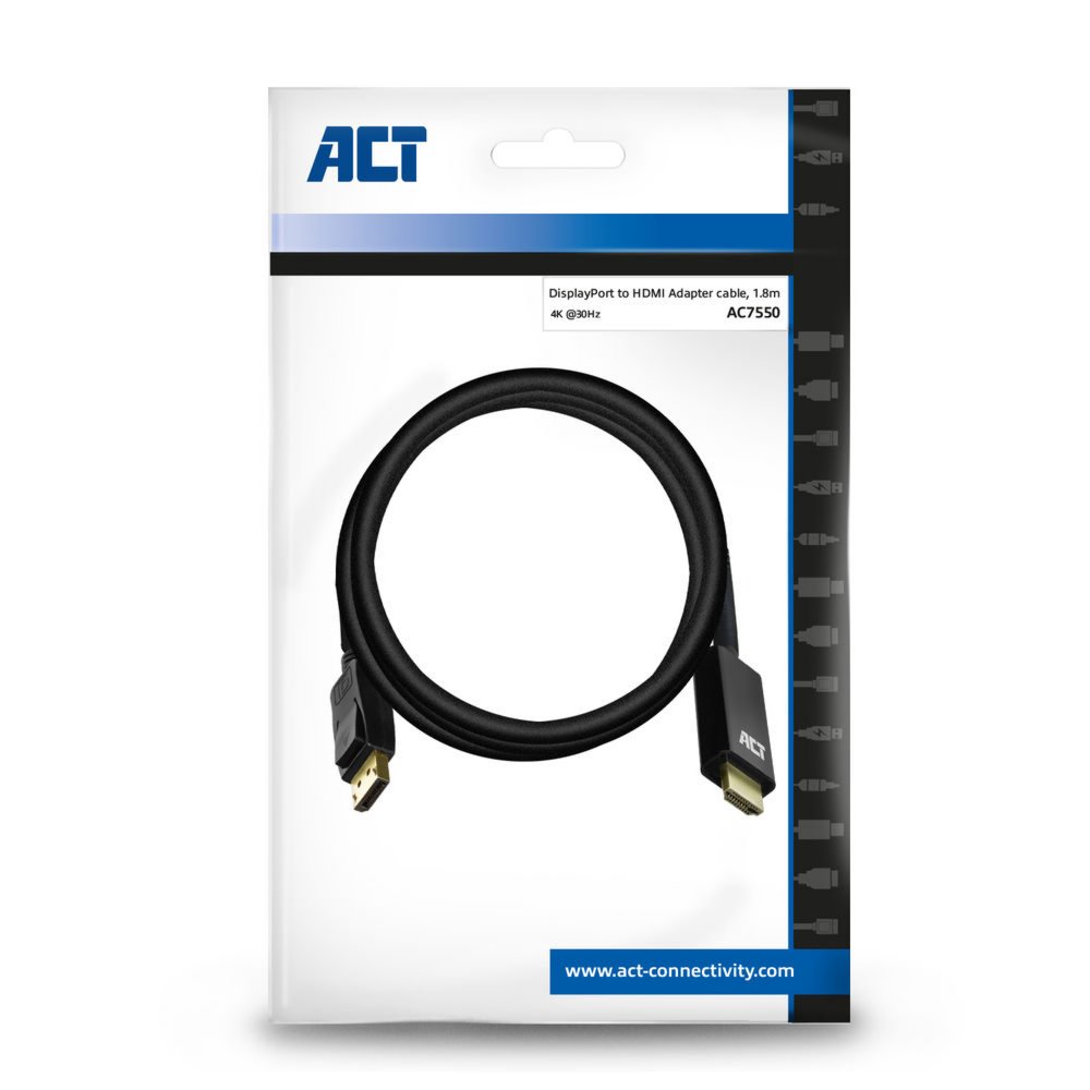 ACT AC7550 | DisplayPort naar HDMI Kabel | 1,8 m | Zwart
