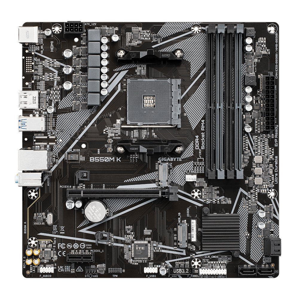 Gigabyte B550M K 1.0 | Socket AM4 | AMD B550 | 4xDDR4 | Micro-ATX | Moederbord