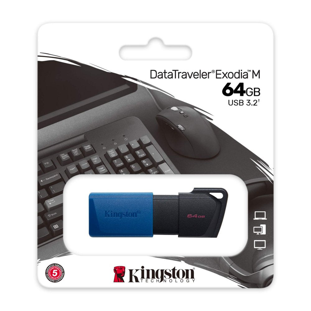 Kingston DataTraveler Exodia M | 64GB USB-A 3.2 Flash Drive | Zwart/Blauw