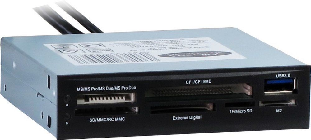 Inter-Tech CI-01 | Interne geheugenkaartlezer | USB 3.2 Gen 1 (5 Gbps) | 3.5" bay | Ondersteunt CF, SD, microSD, MS, xD | Zwa