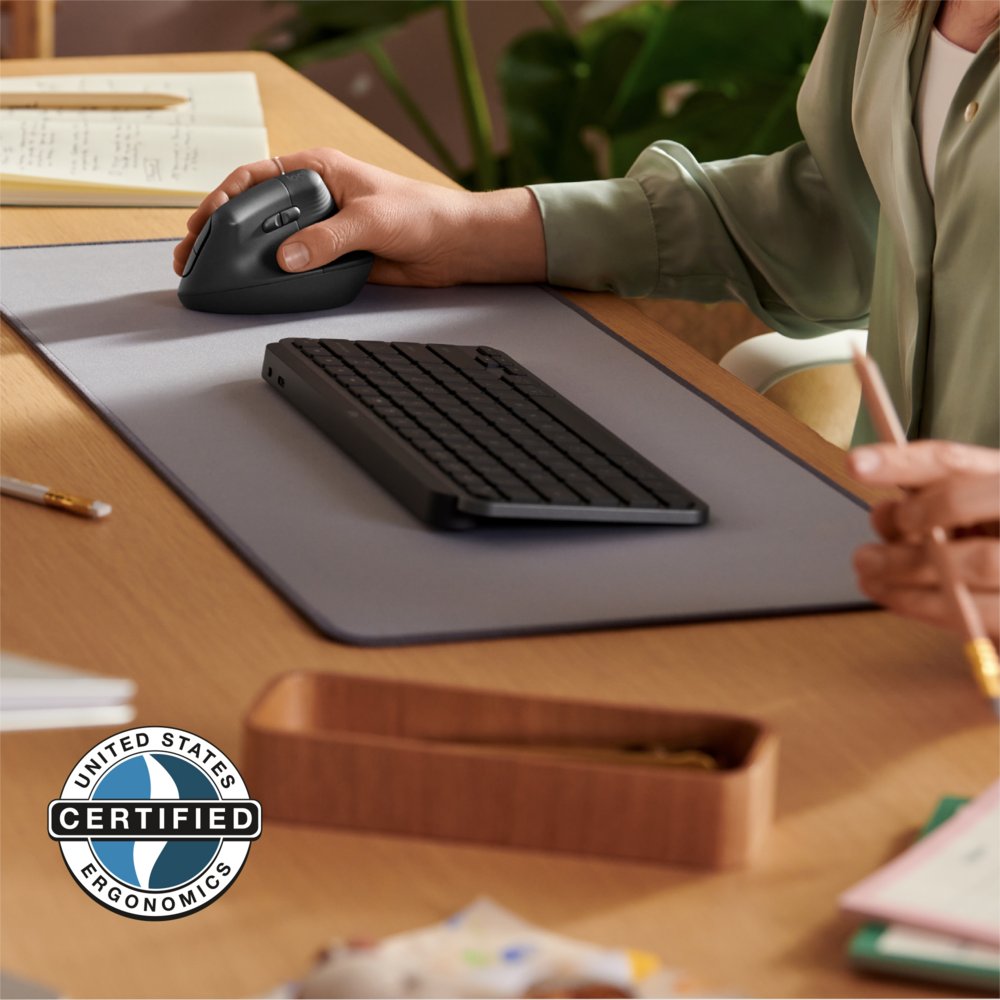 Logitech Lift for Business | Ergonomische Draadloze Muis | Rechtshandig | RF + Bluetooth | 4000 DPI | Grafiet