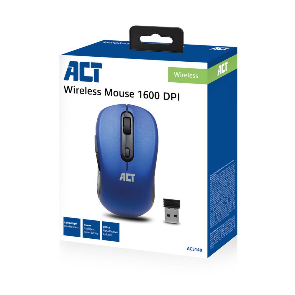 ACT AC5140 | Draadloze Muis | Links- en Rechtshandig | RF | 1600 DPI | Blauw/Zwart