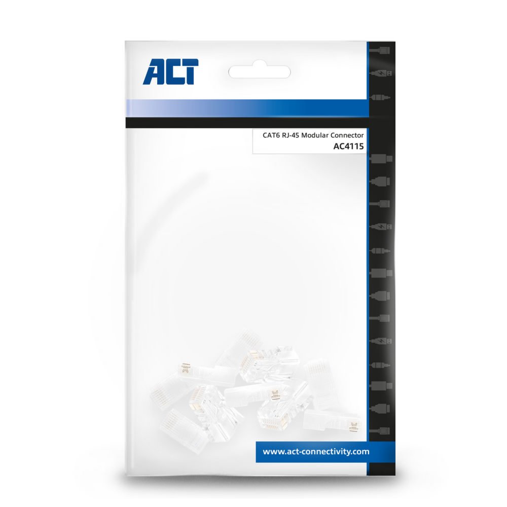 ACT AC4115 UTP Cat6 Modulaire Connector | RJ45 | Zip Bag Verpakking