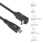 ACT AC7470 | USB 3.2 Gen 2 Kabel | USB-C (recht) naar USB-C (haaks boven/beneden) | 60W | 10Gbps | 0,5m | Zwart