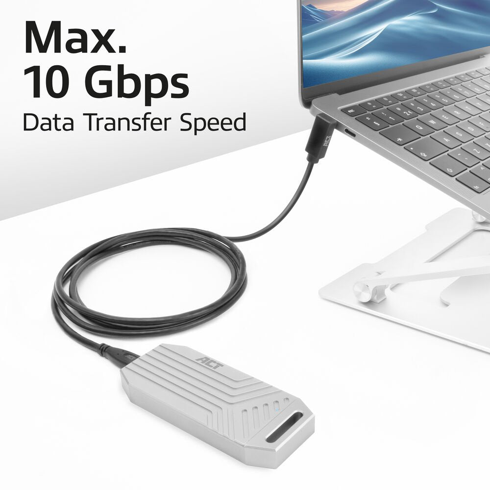 ACT AC7472 | USB 3.2 Gen 2 Kabel | USB-C (recht) naar USB-C (haaks boven/beneden) | 60W | 10Gbps | 2m | Zwart