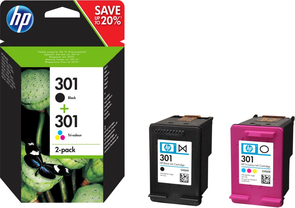 HP 301 | Originele Zwarte/Drie-Kleuren Inktcartridges | 2-Pack